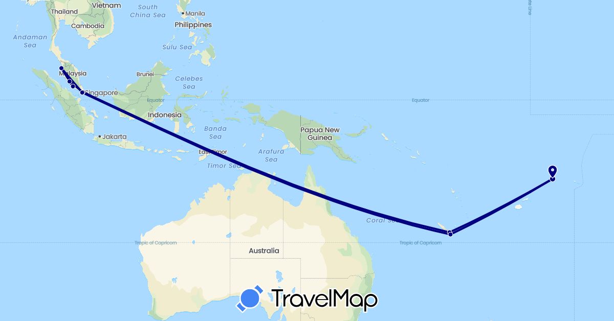 TravelMap itinerary: driving in France, Malaysia, Singapore (Asia, Europe)